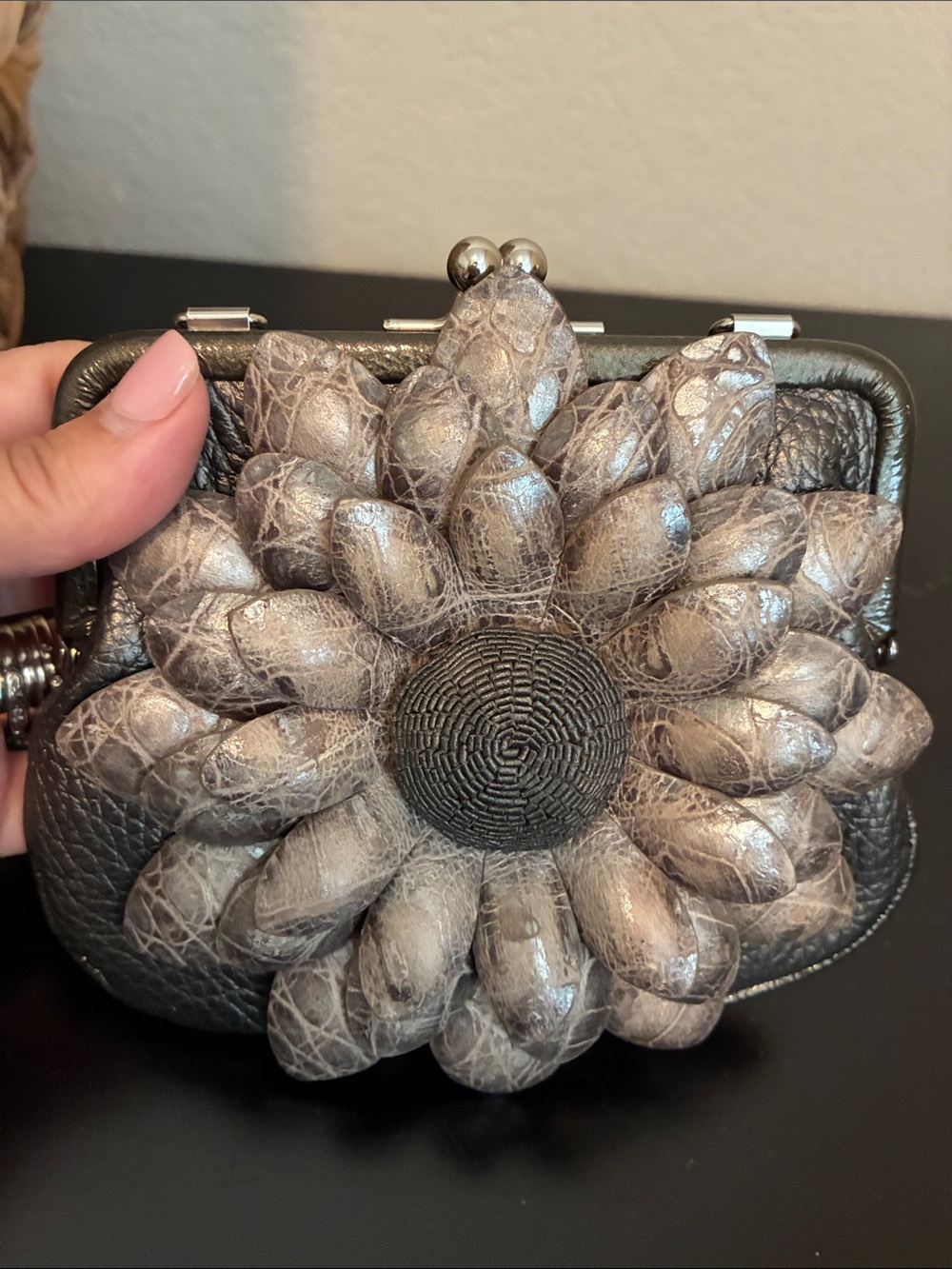Brighton Crossbody with Floral Applique snap top with chain - Picture 7 of 7